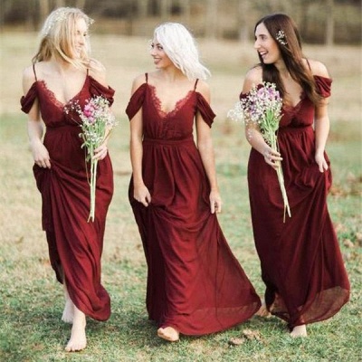 Elegant Burgundy Chiffon Bridesmaid Dresses UK | Off-the-Shoulder Summer Wedding Party Dress_3