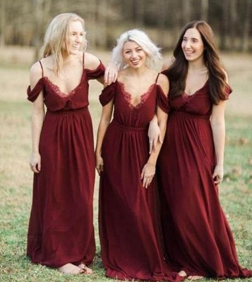 Elegant Burgundy Chiffon Bridesmaid Dresses UK | Off-the-Shoulder Summer Wedding Party Dress_4