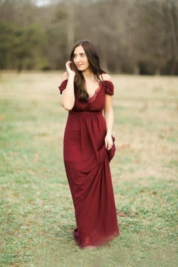 Elegant Burgundy Chiffon Bridesmaid Dresses UK | Off-the-Shoulder Summer Wedding Party Dress_5