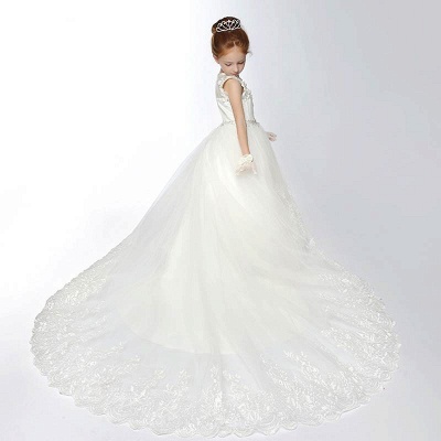 Tulle Scoop Appliques Ankle-Length UK Flower Girl Dress with Chapel Train_3
