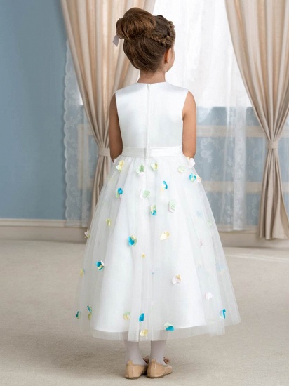 Cute Tulle Scoop Tea-Length Floral UK Flower Girl Dress_3