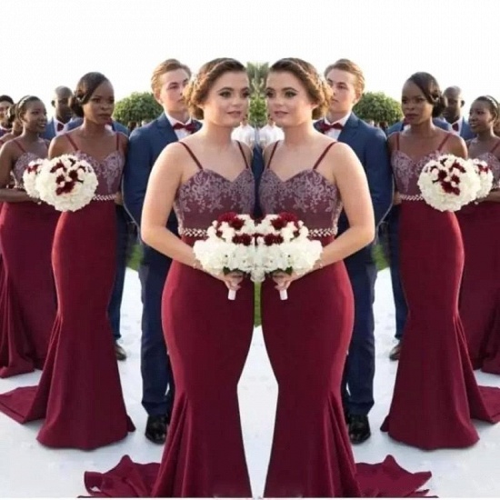 Spring Sexy Trumpt Bridesmaid Dresses UK | Spaghettis Straps Beaded Wedding Party Gowns Online_3