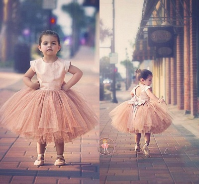 Cute Cap Sleeve Tulle Princess UK Flower Girl Dress | Bowknot Girls Pageant Dress_6