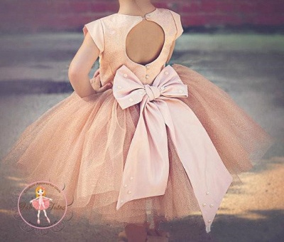 Cute Cap Sleeve Tulle Princess UK Flower Girl Dress | Bowknot Girls Pageant Dress_5