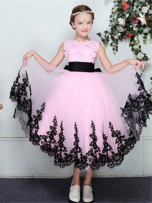Cute Tulle Lace Trim Edge Sleeveless UK Flower Girl Dress with Bowknot_2