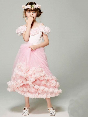 Cute Tulle Cap Sleeve Off-The-Shoulder UK Flower Girl Dress_1