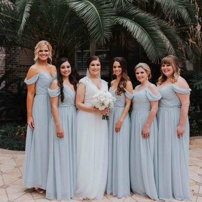 Elegent Off The Shoulder Long Bridesmaid Dress | Chiffon Full Length Wedding Party Dresses_4