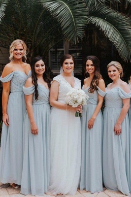 Elegent Off The Shoulder Long Bridesmaid Dress | Chiffon Full Length Wedding Party Dresses_1
