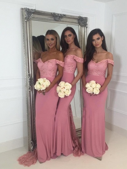 Elegant Off-The-Shoulder Maid Of The Honor Dresses | Backless Lace Applique Sexy Trumpt Bridesmaid Dresses UK_4