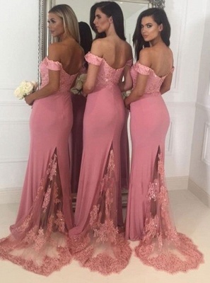 Elegant Off-The-Shoulder Maid Of The Honor Dresses | Backless Lace Applique Sexy Trumpt Bridesmaid Dresses UK_1