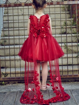 Cute Tulle V-Neck Beading Knee-Length UK Flower Girl Dress_3