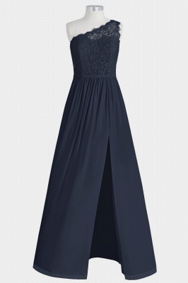 Fall Chiffon Lace One Shoulder Floor Length Bridesmaid Dresses UK with Slit_1