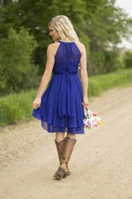 Country Short Bridesmaid Dresses UK Chiffon Halter Neck Tiers Fall Wedding Party Dress_3
