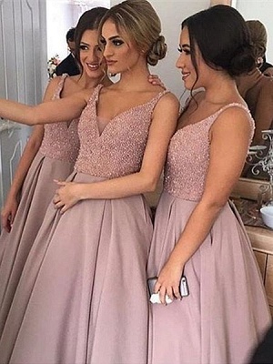 Cute Summer Soft Pink Beading Bridesmaid Dresses UK Natural Sleeveless Long Women Dresses BA4010_3