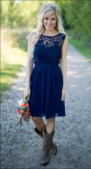 Navy Blue Lace Short Bridesmaid Dresses UK | Fall Long Wedding Party Dresses_1