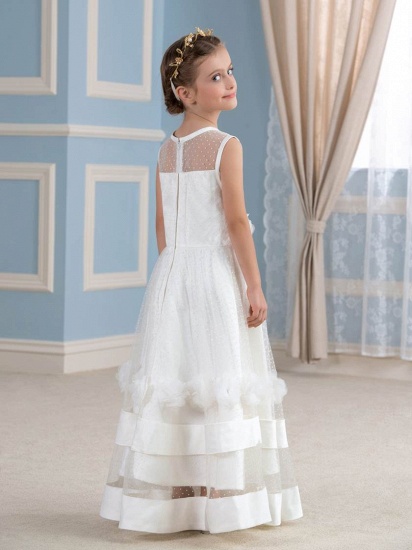 Cute Tulle Sheer Tulle Scoop Sleeveless UK Flower Girl Dress_3