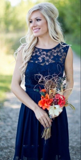 Navy Blue Lace Short Bridesmaid Dresses UK | Fall Long Wedding Party Dresses_2