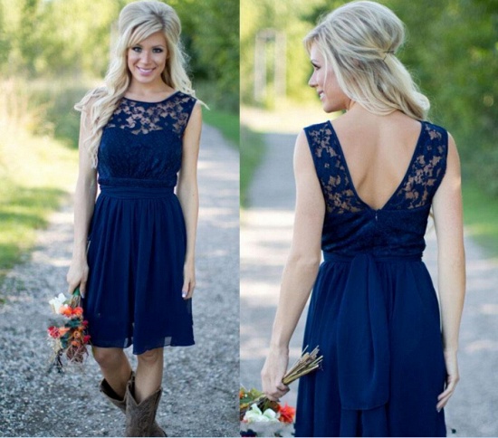 Navy Blue Lace Short Bridesmaid Dresses UK | Fall Long Wedding Party Dresses_3