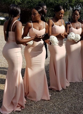 Modest Straps Pink Bridesmaid Dresses UK | Sleeveless Sexy Trumpt Wedding Party Dresses_1