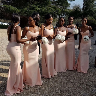 Modest Straps Pink Bridesmaid Dresses UK | Sleeveless Sexy Trumpt Wedding Party Dresses_3