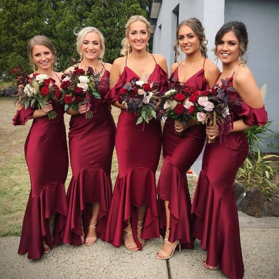 Burgundy Bridesmaid Dress | Sexy Trumpt V-Neck Maid of Honor Dress_3