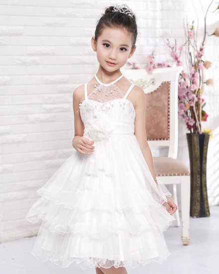 A line Tulle Halter Layered Knee length UK Flower Girl Dress