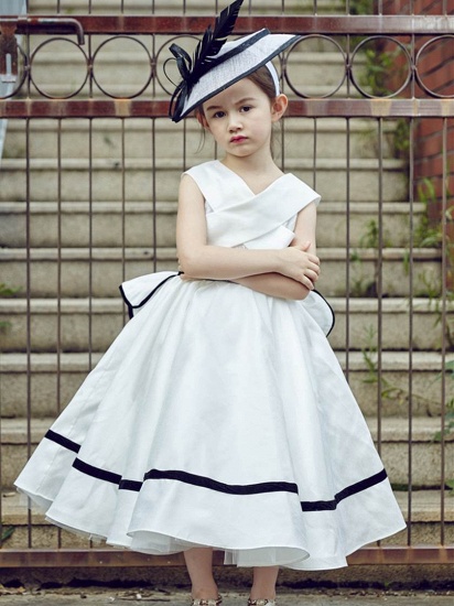 V-Neck Zipper-Up Bowknot Tea-Length UK Flower Girl Dress_3