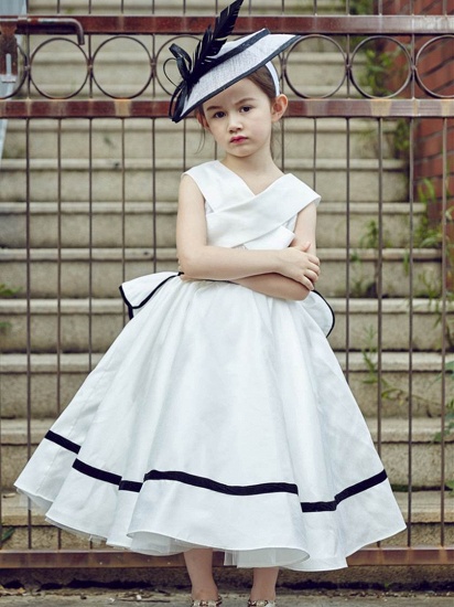 V-Neck Zipper-Up Bowknot Tea-Length UK Flower Girl Dress_3