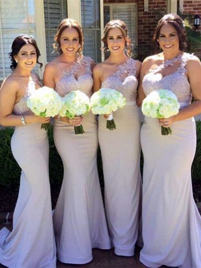 Elegant One Shoulder Lace Bridesmaid Dress Long Wedding Reception Dress_1