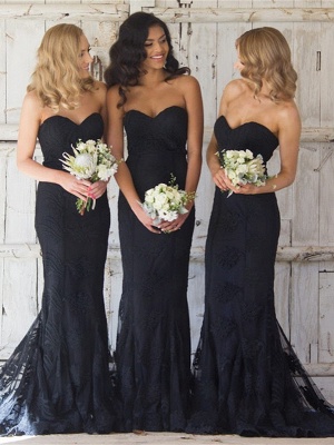 Elegant Black Sweetheart Sexy Trumpt Bridesmaid Dress Lace Wedding Reception Dress_5