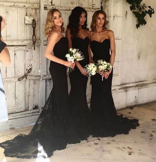 Elegant Black Sweetheart Sexy Trumpt Bridesmaid Dress Lace Wedding Reception Dress_4