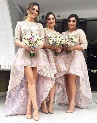 Cute Half-Sleeve Lace Bridesmaid Dress Asymmetrical Dress_1