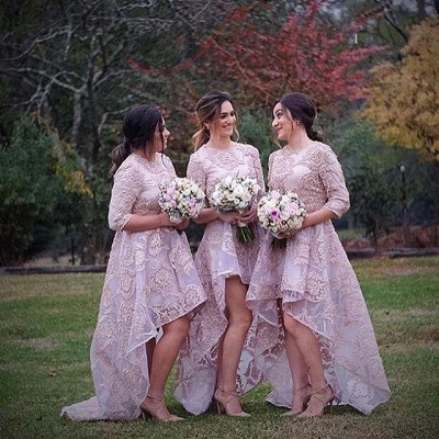 Cute Half-Sleeve Lace Bridesmaid Dress Asymmetrical Dress_3