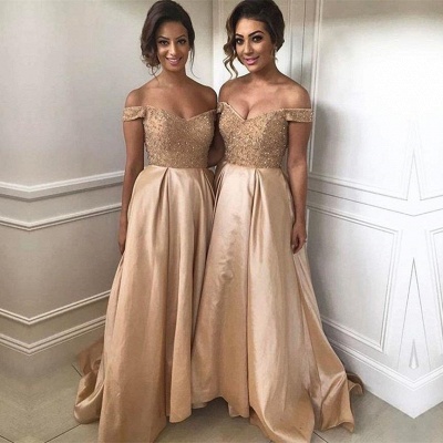Off The Shoulder Bridesmaid Dresses UK Champagne Gold Sequins Dress for Maid of Honor BA8374_4
