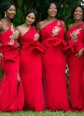 One-Shoulder Red Bridesmaid Dresses UK Plus Size Sexy Trumpt Wedding Party Dress_2
