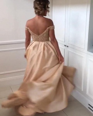 Off The Shoulder Bridesmaid Dresses UK Champagne Gold Sequins Dress for Maid of Honor BA8374_3