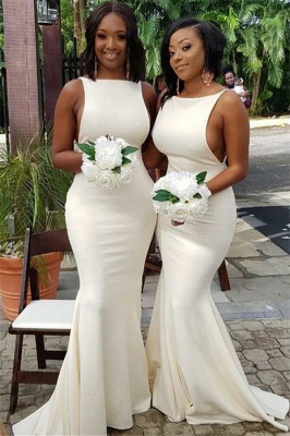 Sleeveless Spring White Bridesmaid Dress | Cheap Sexy Trumpt Maid of Honor Dress 2019_1