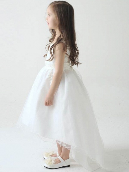 Hi-Lo Lace Tulle Tea-Length UK Flower Girl Dress with Appliques_3