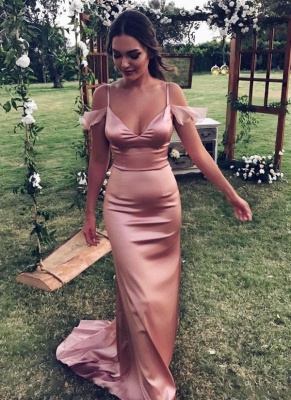 Glossy Pink Sexy Trumpt Bridesmaid Dresses UK | Cold Shoulder Long Formal Dresses_2