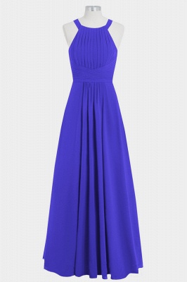 Fall Chiffon Round Neck Hollow out Floor Length Bridesmaid Dresses UK with Ruffles_1