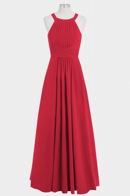 Fall Chiffon Round Neck Hollow out Floor Length Bridesmaid Dresses UK with Ruffles_3