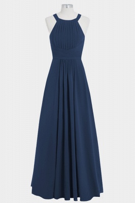 Fall Chiffon Round Neck Hollow out Floor Length Bridesmaid Dresses UK with Ruffles_5