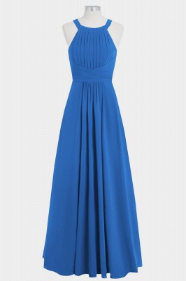 Fall Chiffon Round Neck Hollow out Floor Length Bridesmaid Dresses UK with Ruffles_4
