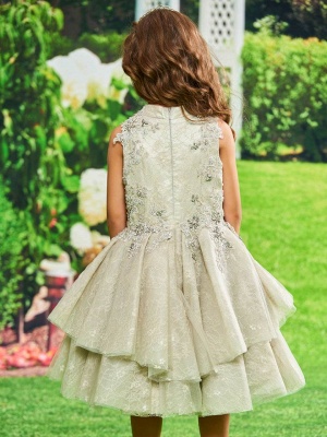 Modest Lace Jewel Sleeveless UK Flower Girl Dress with Appliques_3