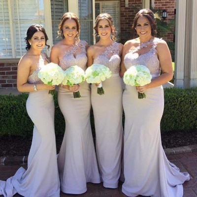 Elegant Sexy Trumpt Bridesmaid Dresses UK | One-Shoulder Lace Long Wedding Party Dresses_3