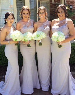 Elegant Sexy Trumpt Bridesmaid Dresses UK | One-Shoulder Lace Long Wedding Party Dresses_1