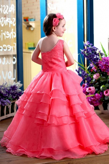 Modest Organza One-Shoulder Ruffles Long UK Flower Girl Dress_3