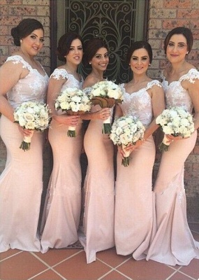 Elegant Off-shoulder Sexy Trumpt Bridesmaid Dress Floor-length With Lace Appliques_1