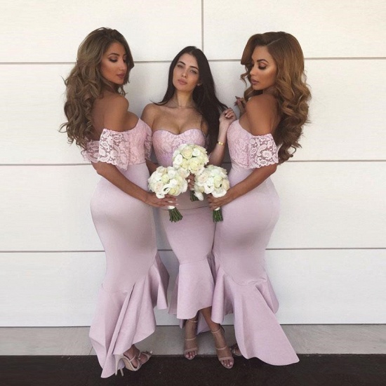 Modest Lace Off-the-shoulder Sexy Trumpt Bridesmaid Dress | Asymmetrical Bridesmaid Dress_3