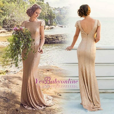 Long Short-Sleeve Zipper Elegant Sequined Bridesmaid Dresses UK_3